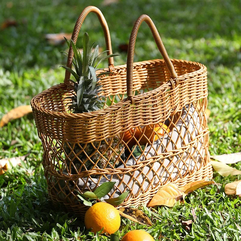 Panier de courses en imitation rotin tressé – élégant, ajouré et multifonction
