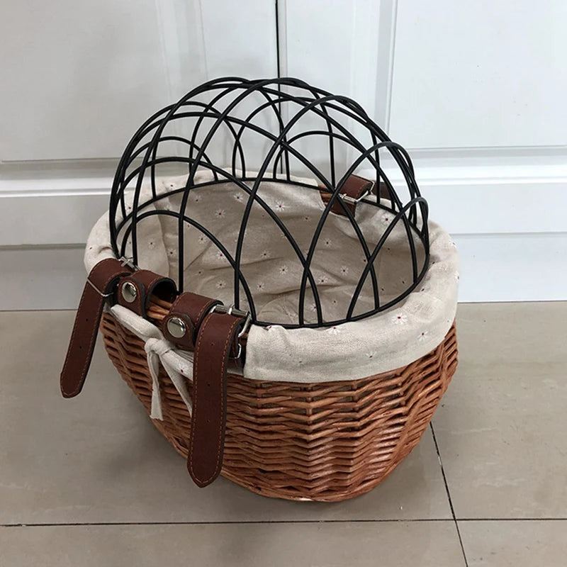 Panier Vélo en Osier avec Couvercle – Transport Animaux & Objets – Fixation Facile Guidon