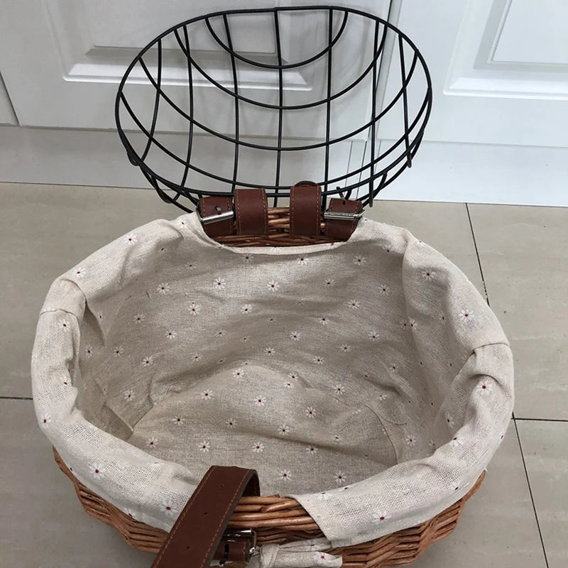 Panier Vélo en Osier avec Couvercle – Transport Animaux & Objets – Fixation Facile Guidon