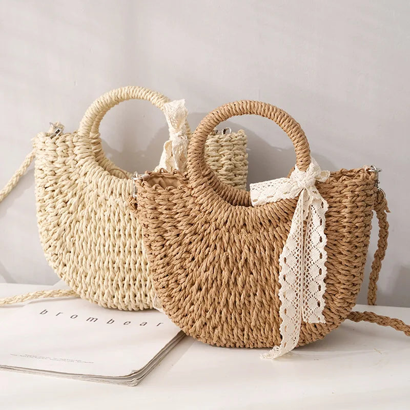 Panier sac à main en paille tressée fait main