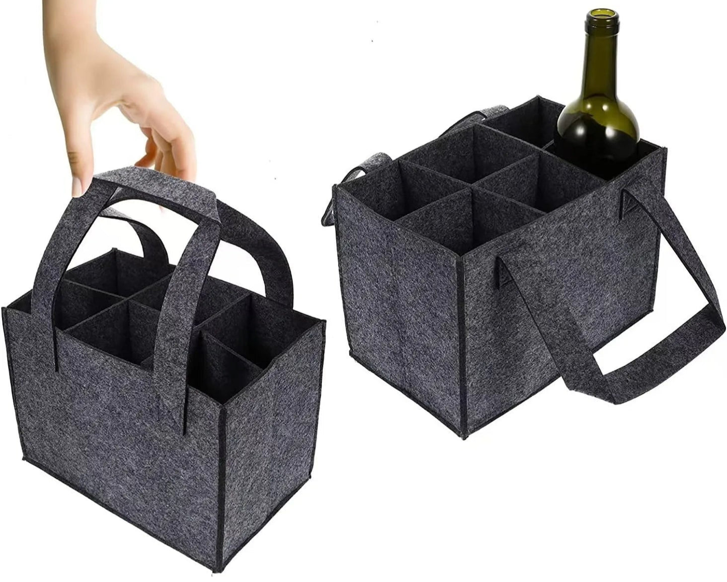 Panier à bouteilles 6 compartiments en feutrine noir & gris