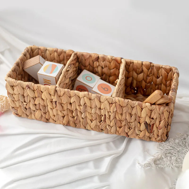 Panier de rangement tressé 3 compartiments en herbe de calebasse
