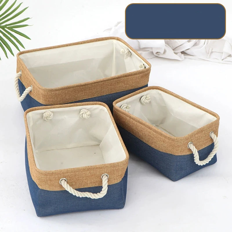 Panier de rangement pliable en lin – Boîte de rangement avec poignées en corde