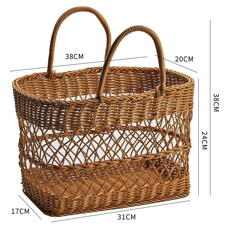 Panier de courses en imitation rotin tressé – élégant, ajouré et multifonction