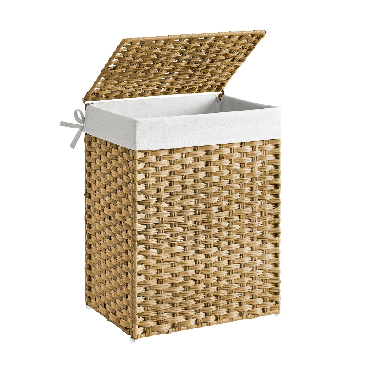 Panier à linge 90L – Panier en rotin synthétique avec couvercle, poignées et doublure amovible