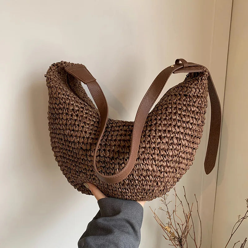 Panier sac à main bandoulière | Raphia tressé