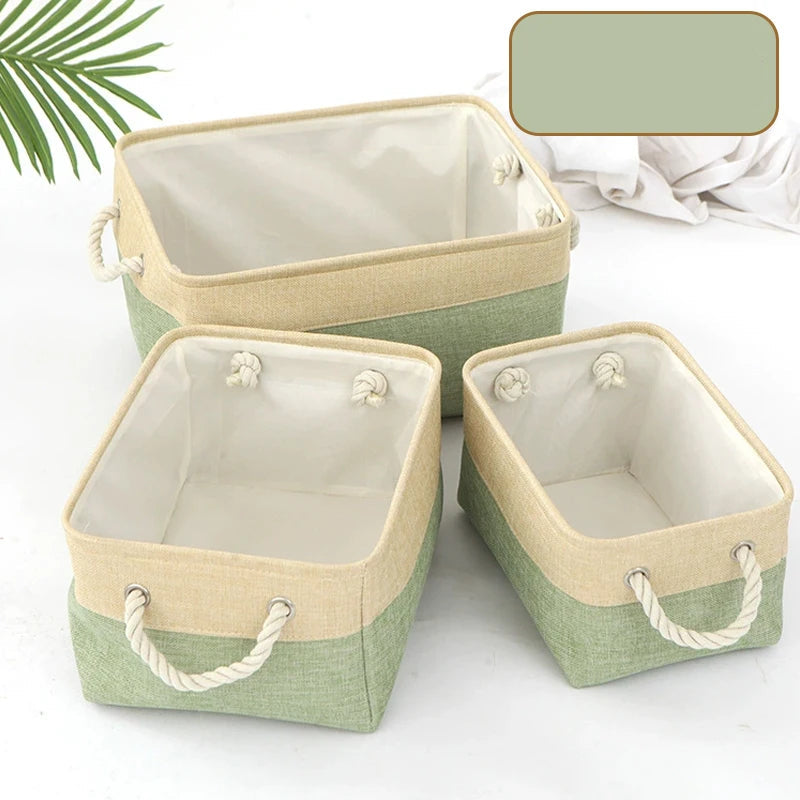 Panier de rangement pliable en lin – Boîte de rangement avec poignées en corde