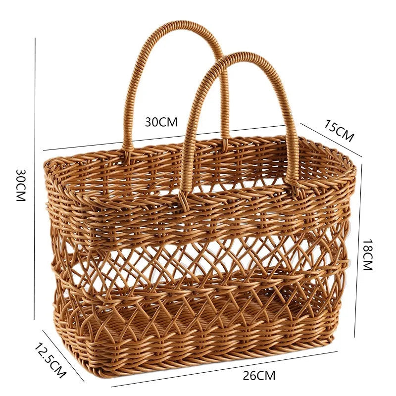 Panier de courses en imitation rotin tressé – élégant, ajouré et multifonction
