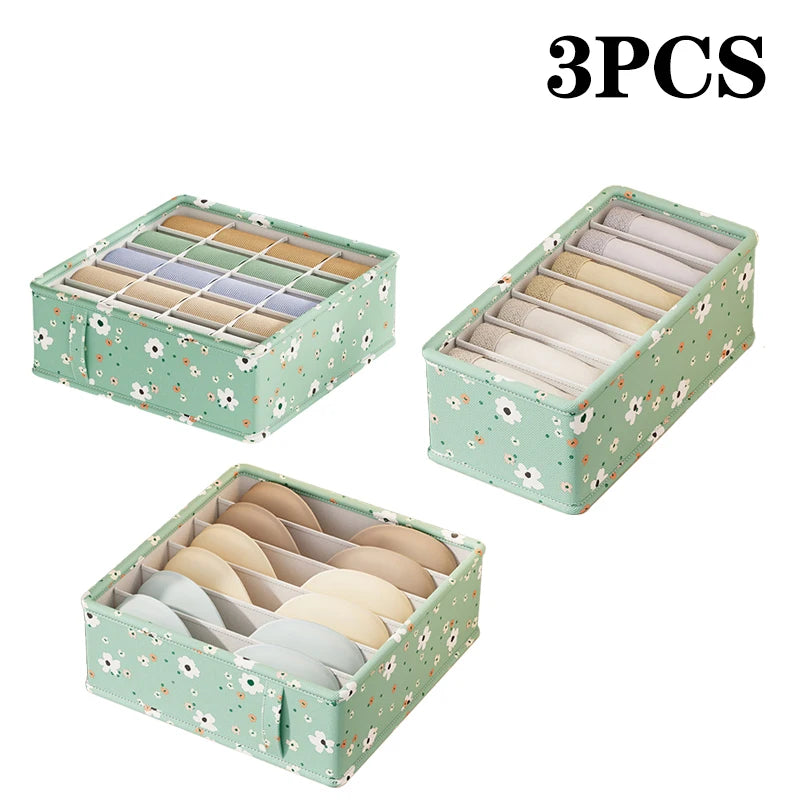 Panier organisateur de rangement en tissu Oxford – Motif fleuri vert menthe