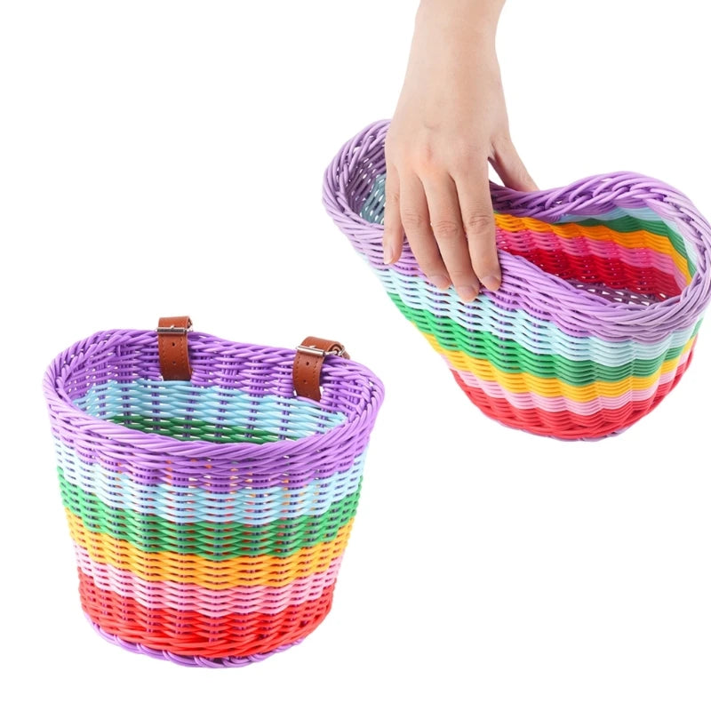Panier vélo imitation osier en plastique multicolore
