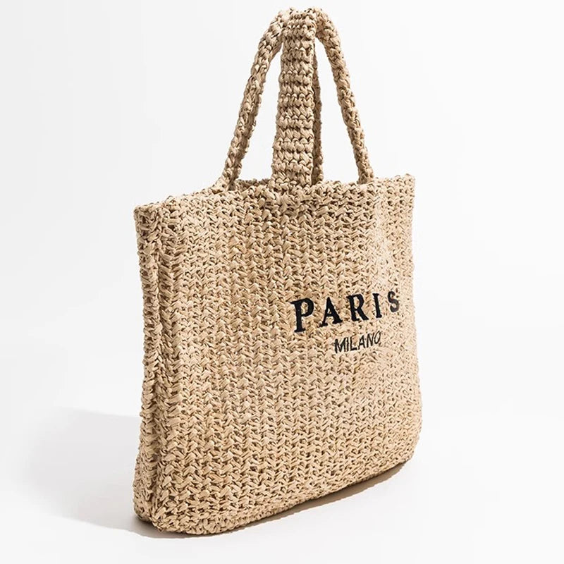 Grand panier sac cabas en raphia tressé