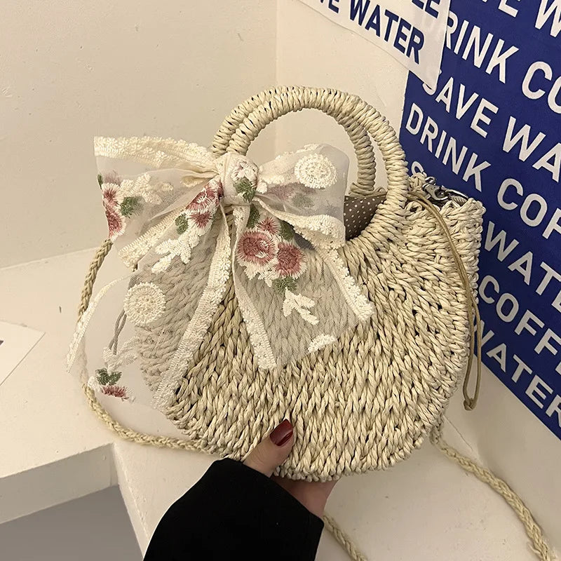 Panier sac à main en paille tressée fait main
