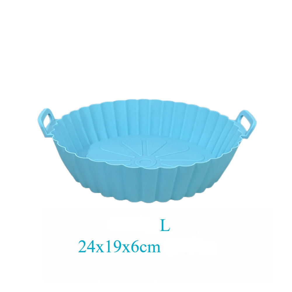 Un panier en silicone pour airfryer couleur bleu + dimensions