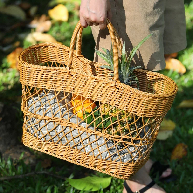 Panier de courses en imitation rotin tressé – élégant, ajouré et multifonction