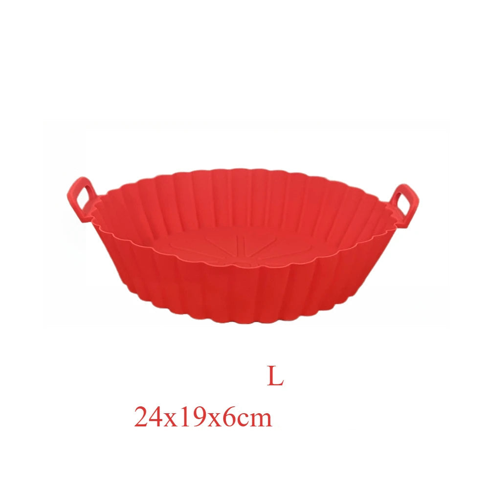 Un panier en silicone pour airfryer couleur rouge + dimensions