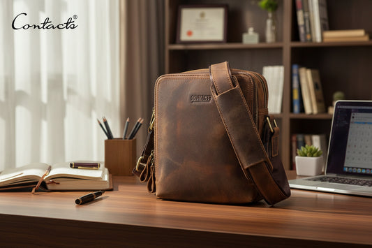 Sacoche en cuir marron pour homme, bandoulière