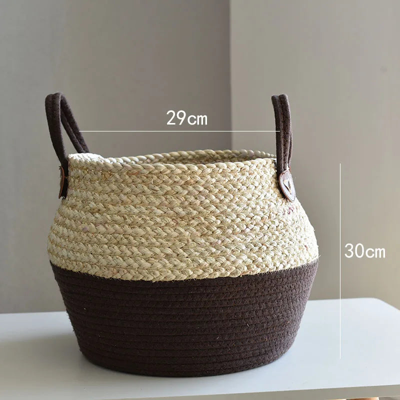 Panier tressé en fibres naturelles maïs et jonc