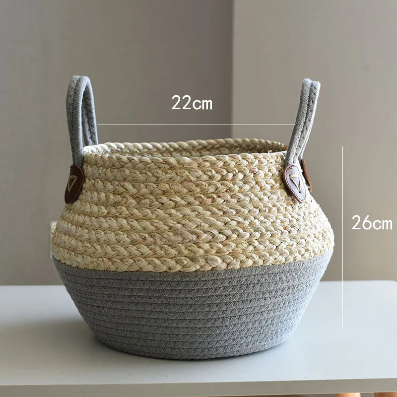 Panier tressé en fibres naturelles maïs et jonc