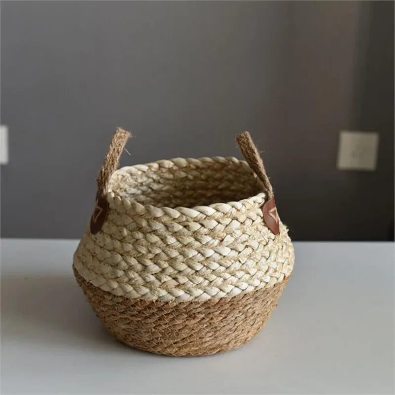 Panier tressé en fibres naturelles maïs et jonc