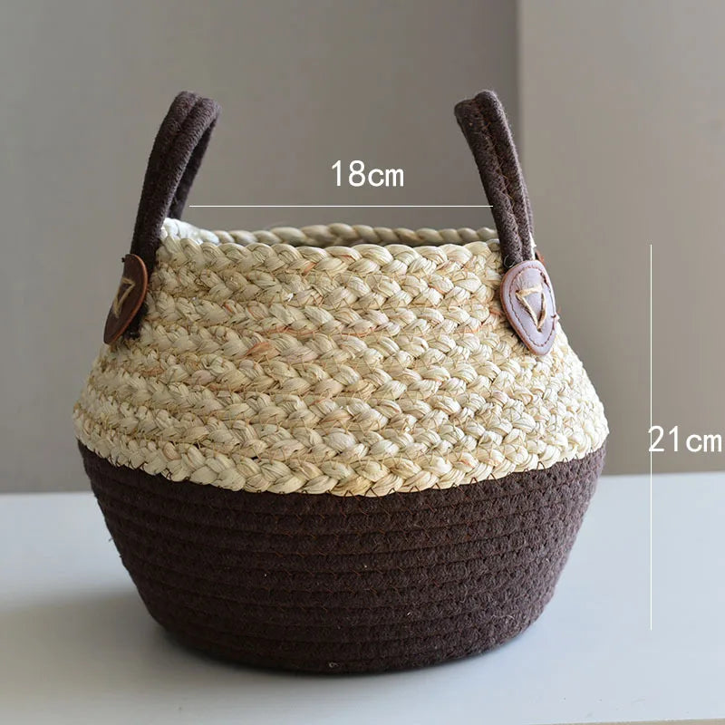 Panier tressé en fibres naturelles maïs et jonc