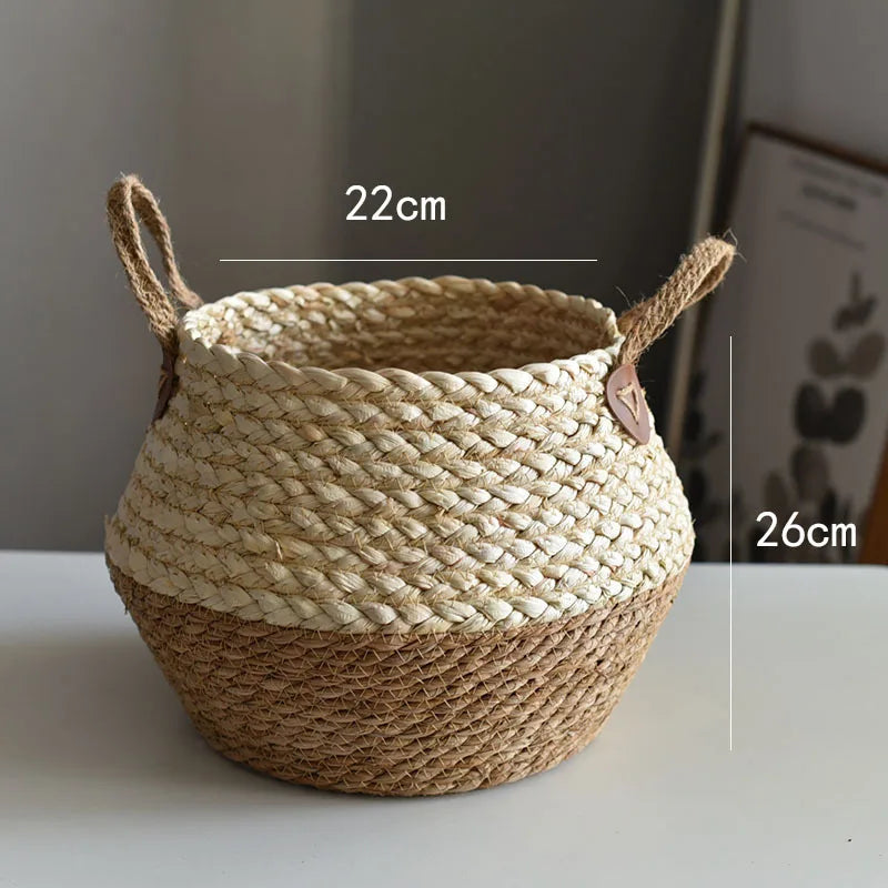 Panier tressé en fibres naturelles maïs et jonc