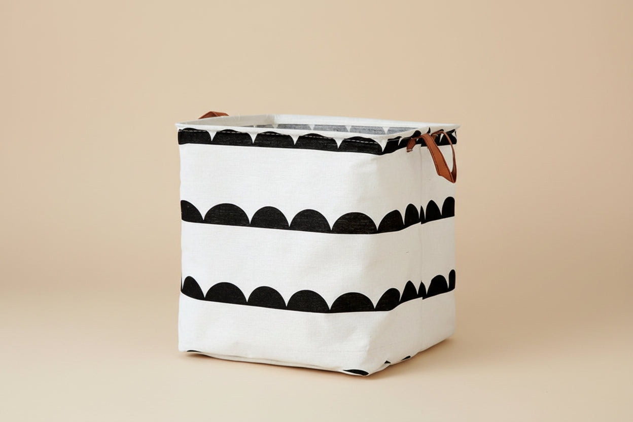 panier en coton blanc à motifs ponts noir
