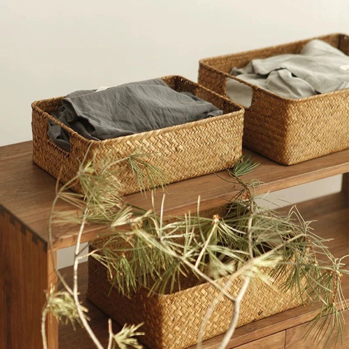 Panier de rangement en paille de mer tressée - Jacinthe d'eau