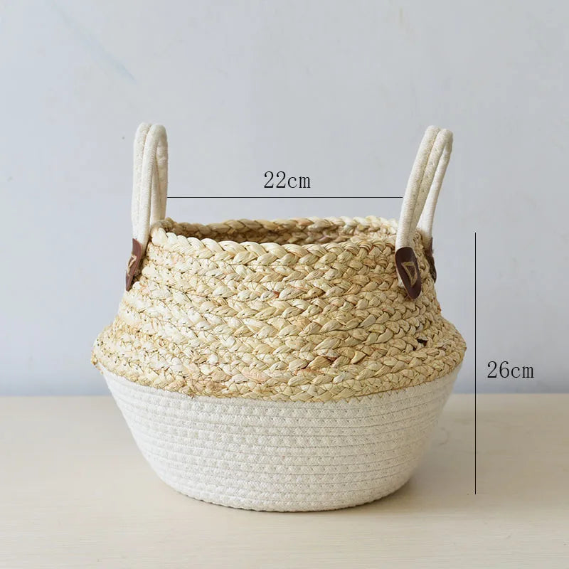 Panier tressé en fibres naturelles maïs et jonc