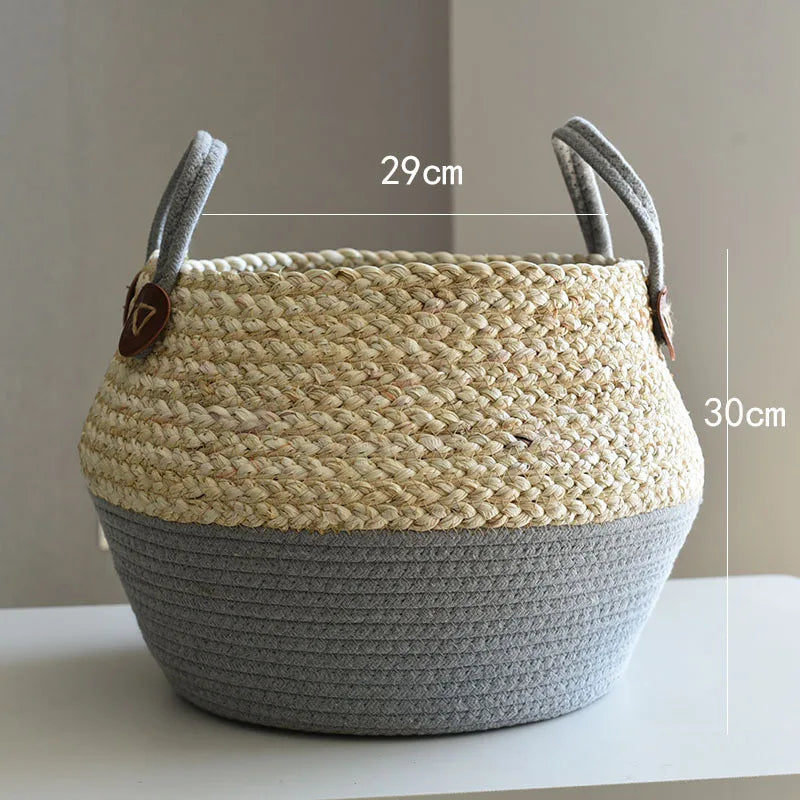 Panier tressé en fibres naturelles maïs et jonc