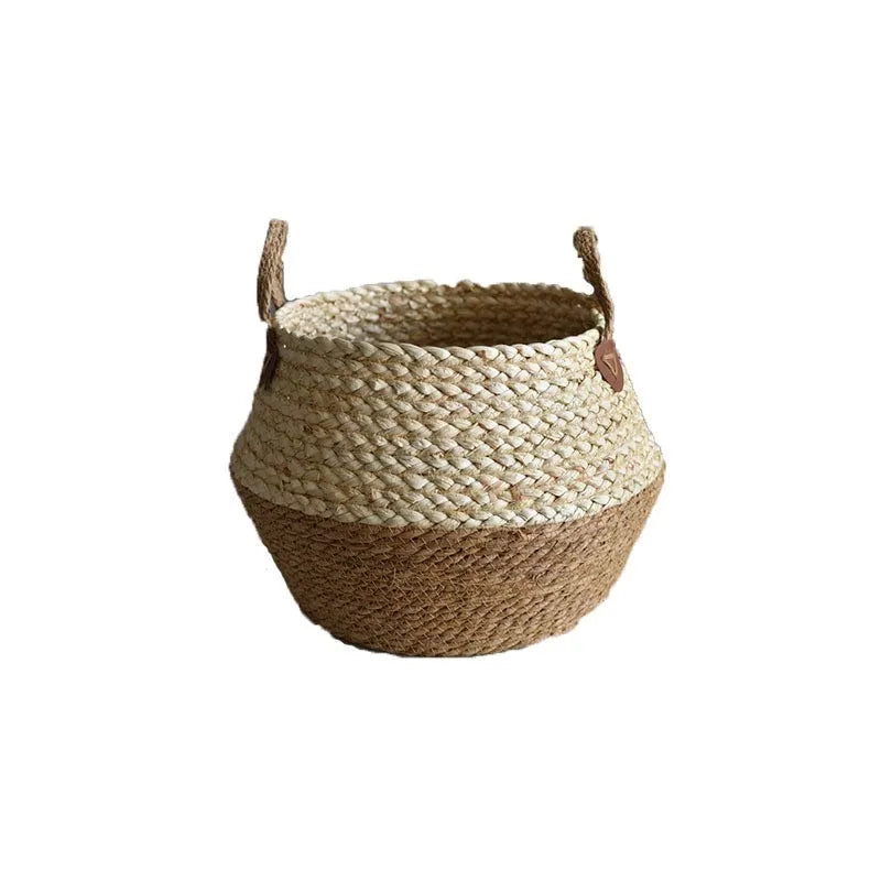 Panier tressé en fibres naturelles maïs et jonc