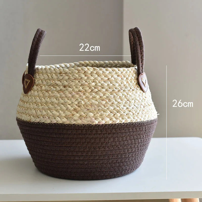 Panier tressé en fibres naturelles maïs et jonc