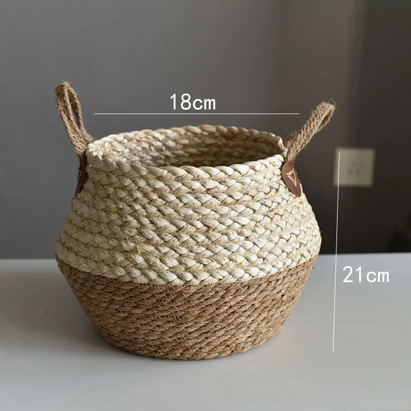 Panier tressé en fibres naturelles maïs et jonc
