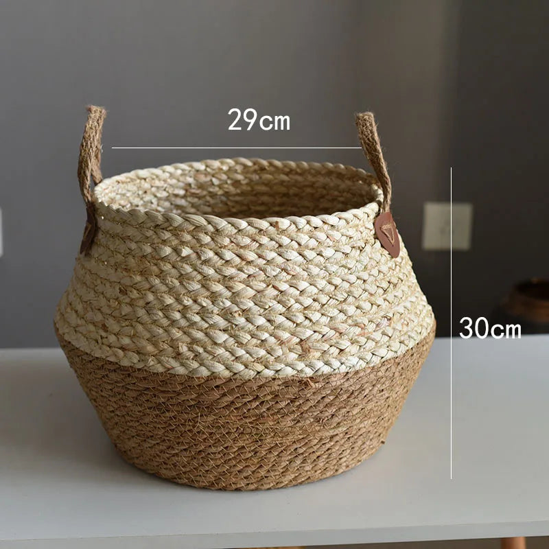 Panier tressé en fibres naturelles maïs et jonc