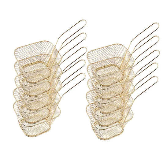 petits paniers à frites en métal doré