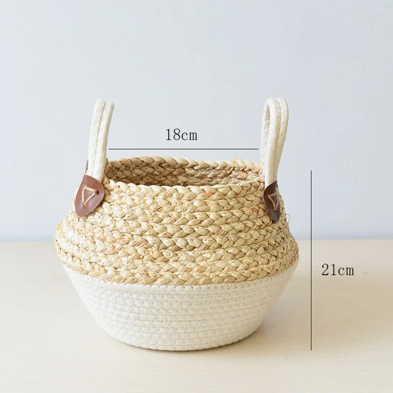 Panier tressé en fibres naturelles maïs et jonc