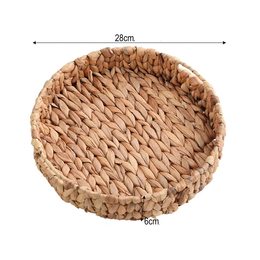 Grand panier rond en jonc tissé – Panier de rangement en vannerie avec anses