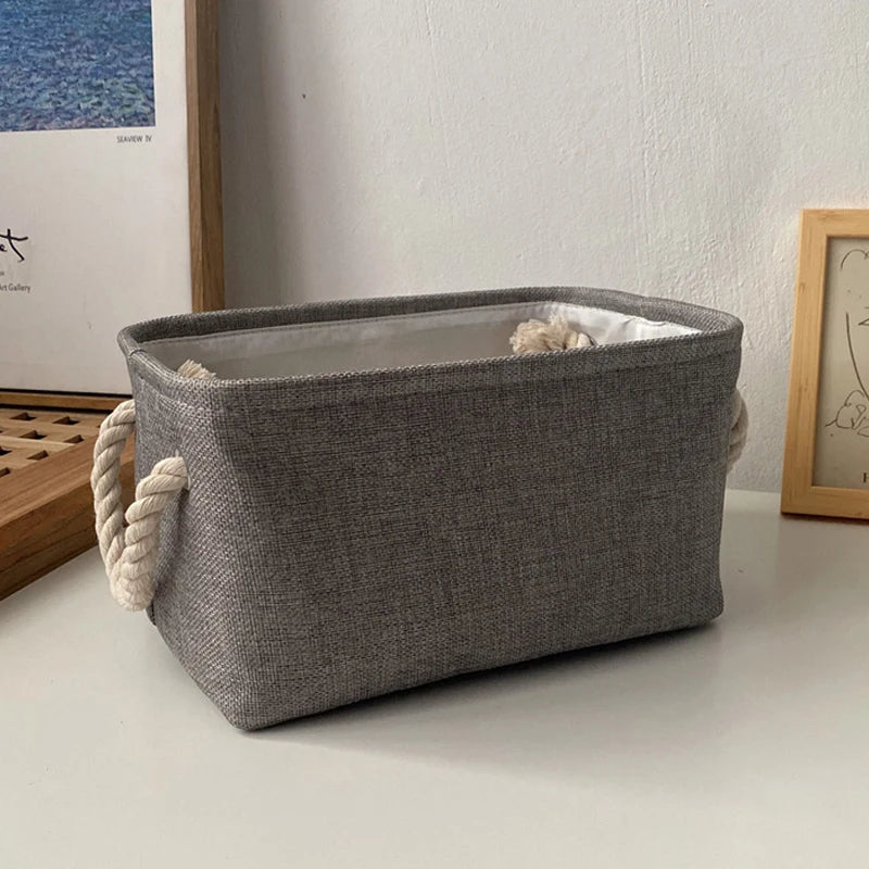 Panier de rangement en lin et coton – Organiseur pliable avec poignées