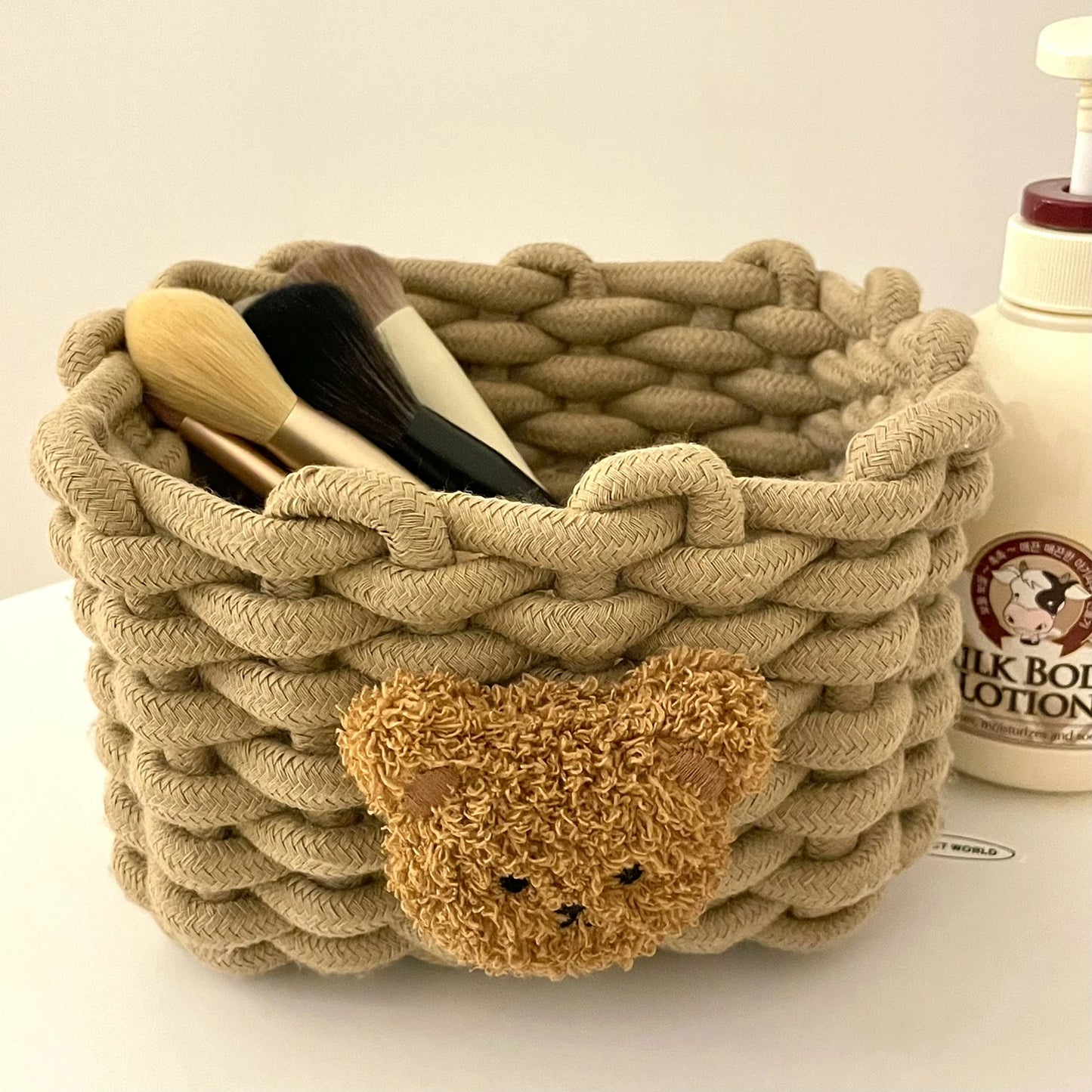 Panier ourson en coton tressé | Rangement déco pour chambre enfant
