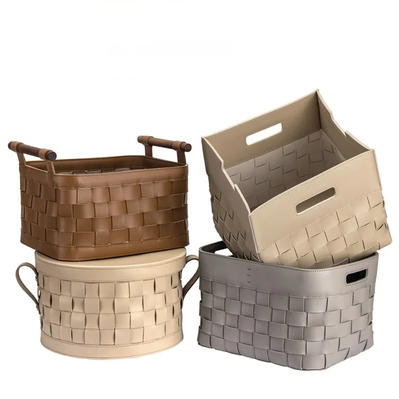 Panier de rangement en cuir tressé – Boîte de rangement décorative de luxe