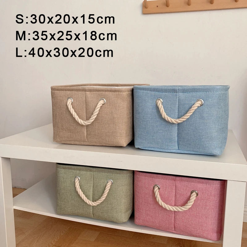 Panier de rangement en lin et coton – Organiseur pliable avec poignées