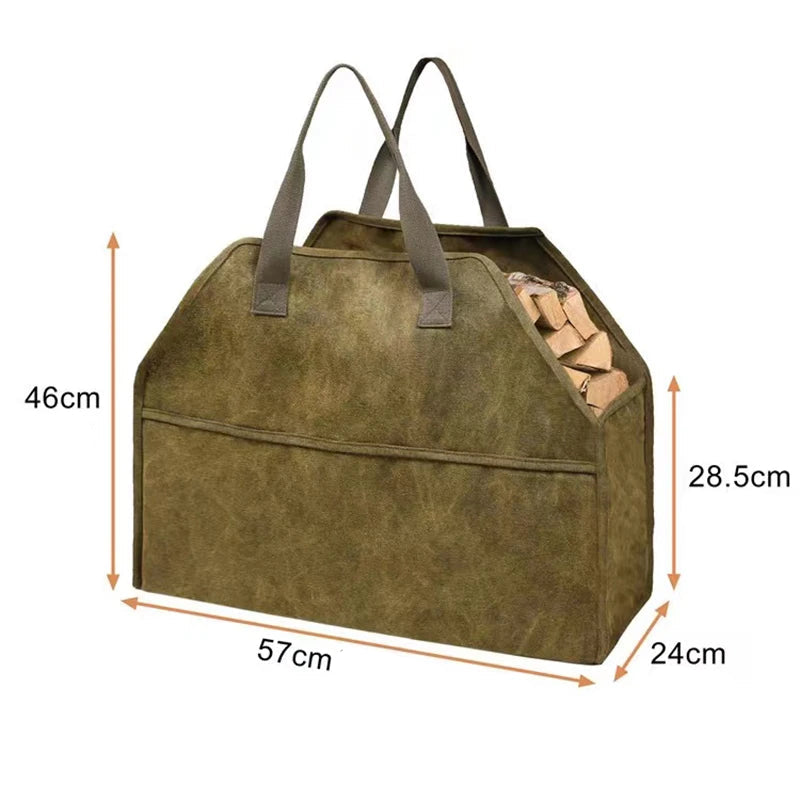 Sac à bûches en toile – Grand format 46×57×24×28,5 cm, couleur terre, sac de transport multi-usages