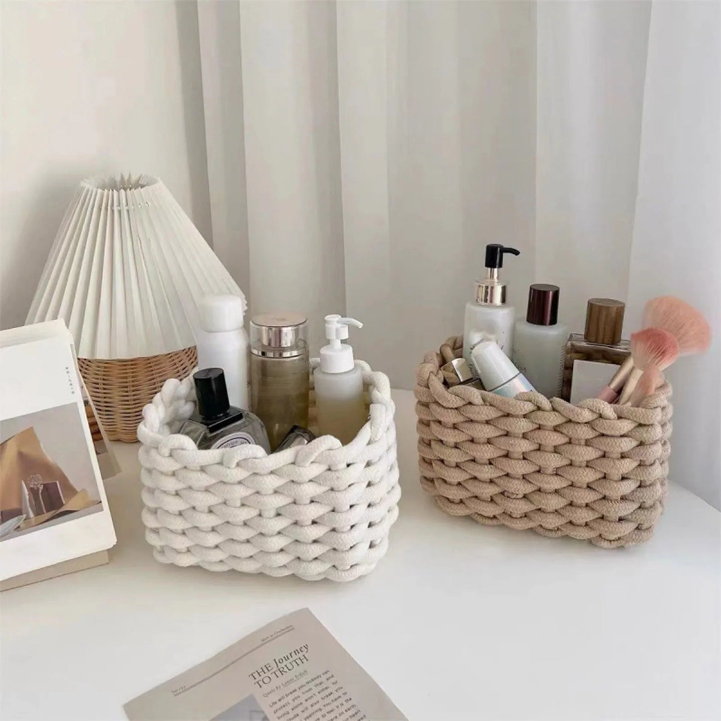 Panier de rangement en corde de coton – Organiseur tressé éco-responsable pour maison et bureau