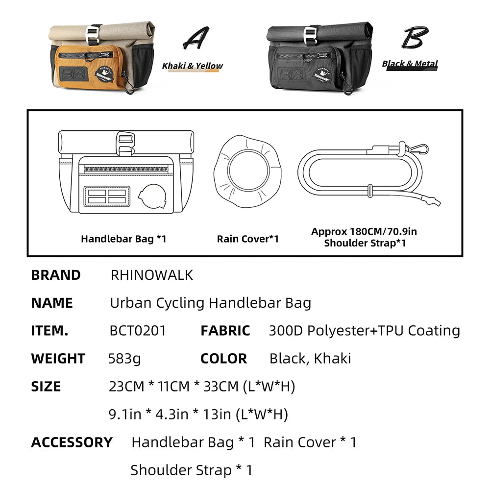 Sacoche de Guidon Convertible Rhinowalk 4L – Le Panier Urbain Connecté