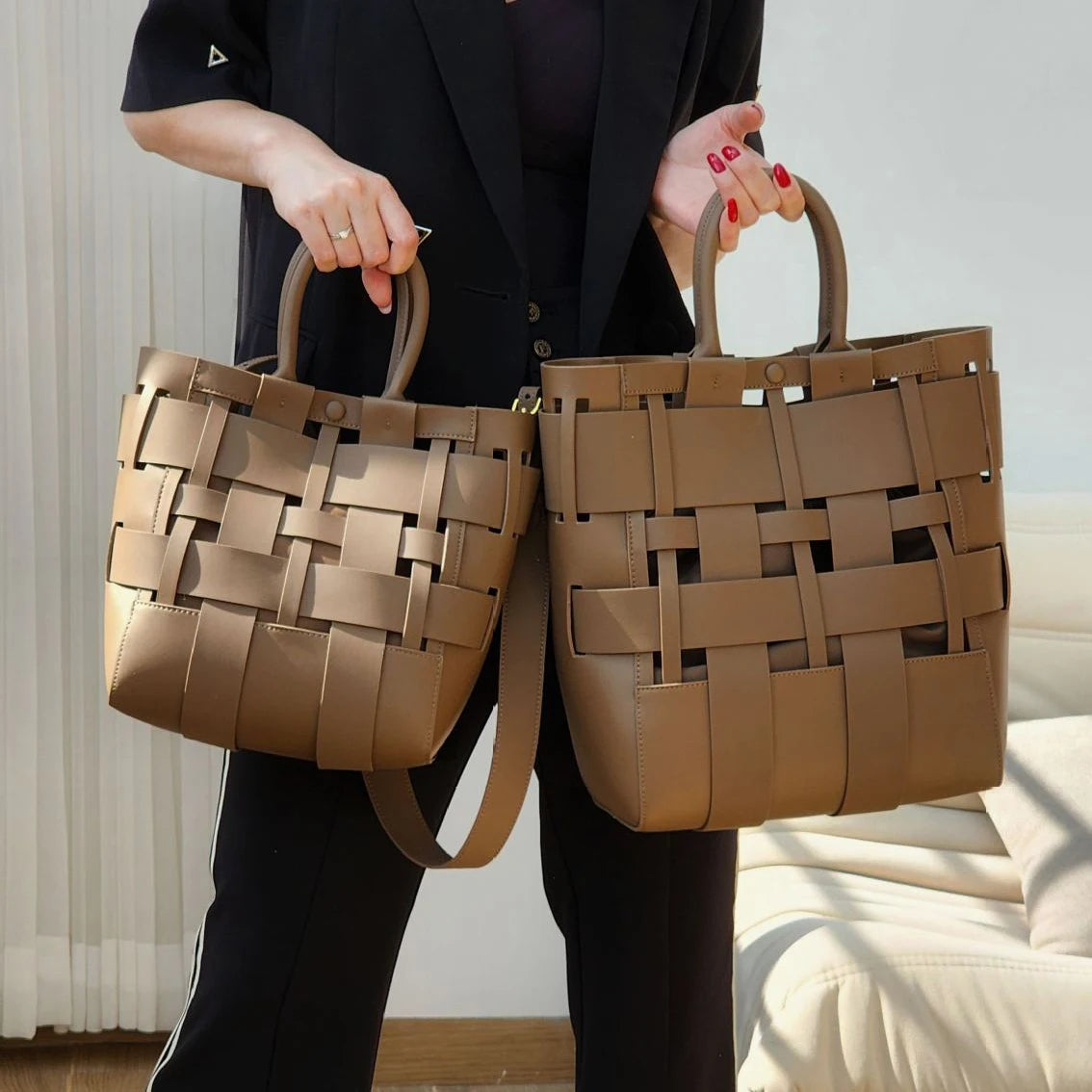 Sac en cuir tressé pour femme – Sac bandoulière haut de gamme