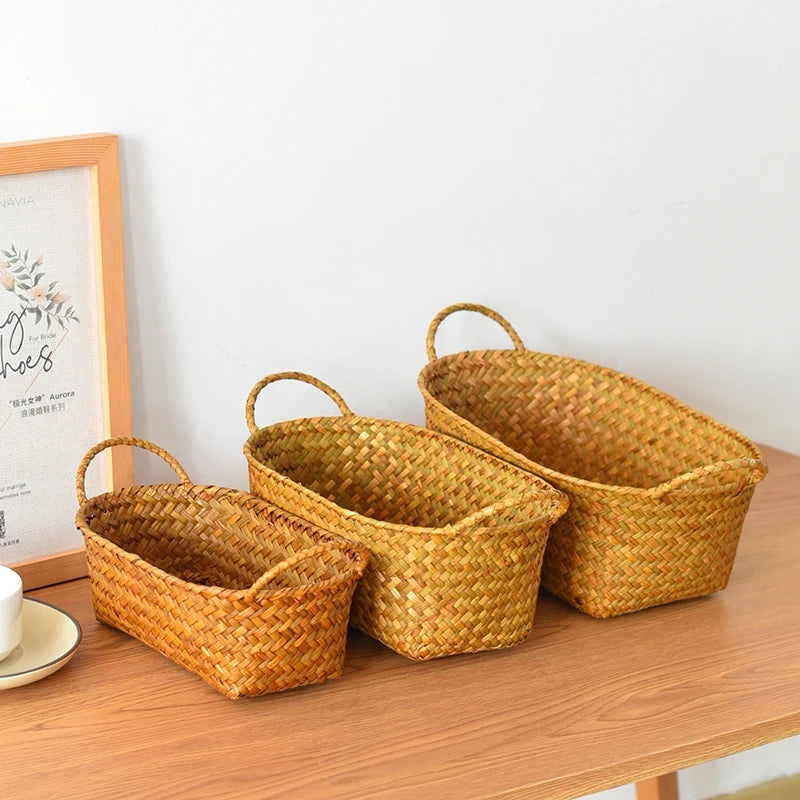 Panier rectangulaire en osier naturel tressé à la main – Idéal déco et rangement