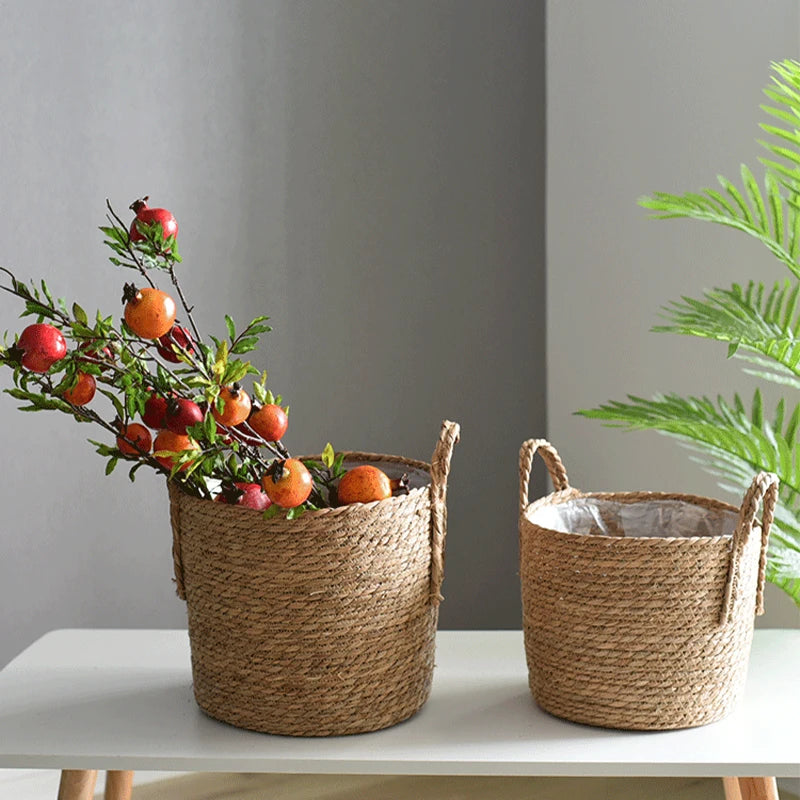 Panier Cache-Pot en Paille Tressée