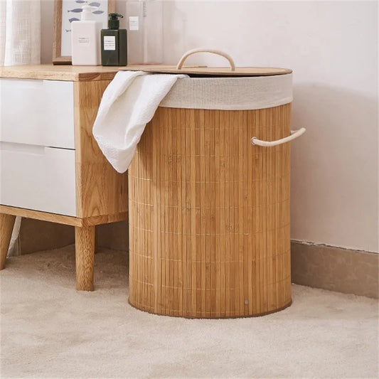 Panier à Linge en Bambou Naturel avec Sac Amovible