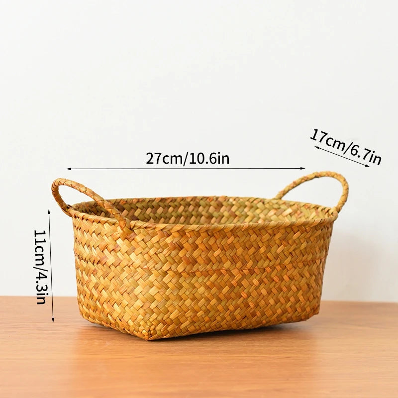 Panier rectangulaire en osier naturel tressé à la main – Idéal déco et rangement