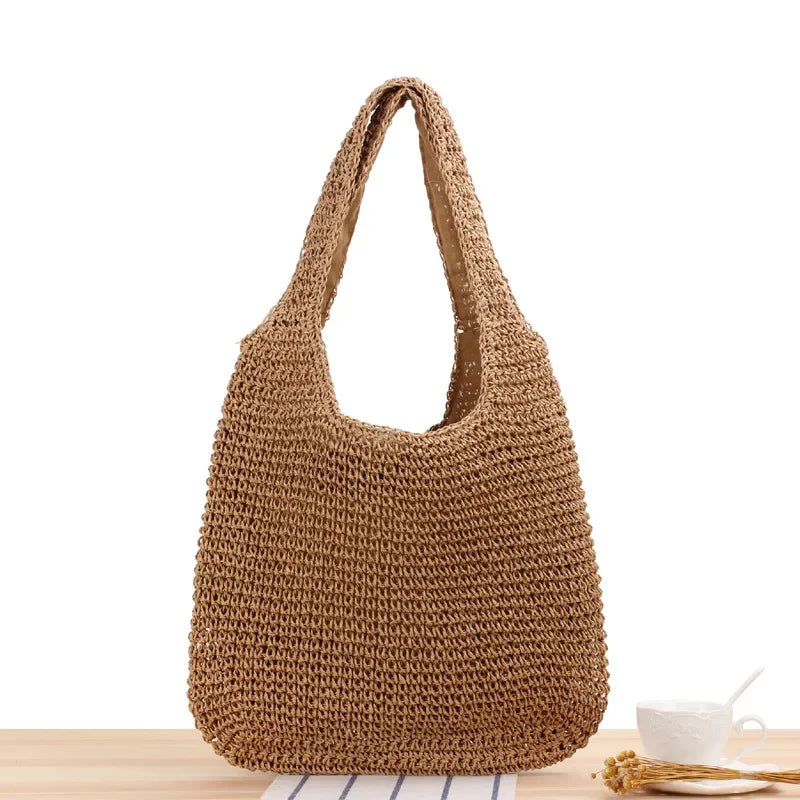 Panier sac cabas en paille tissée