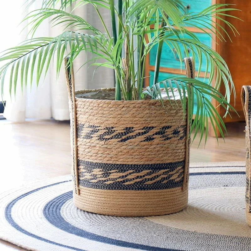 Panier tressé en fibres naturelles – Cache-pot, rangement et déco